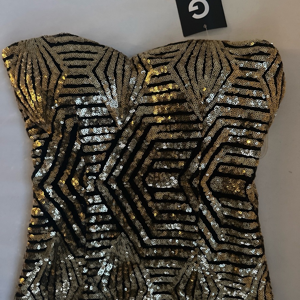 G by Guess Gold and Black Sequin Midi Dress
